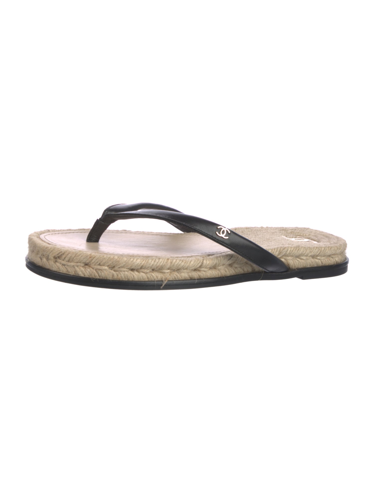 Chanel Interlocking CC Logo Leather Flip Flops