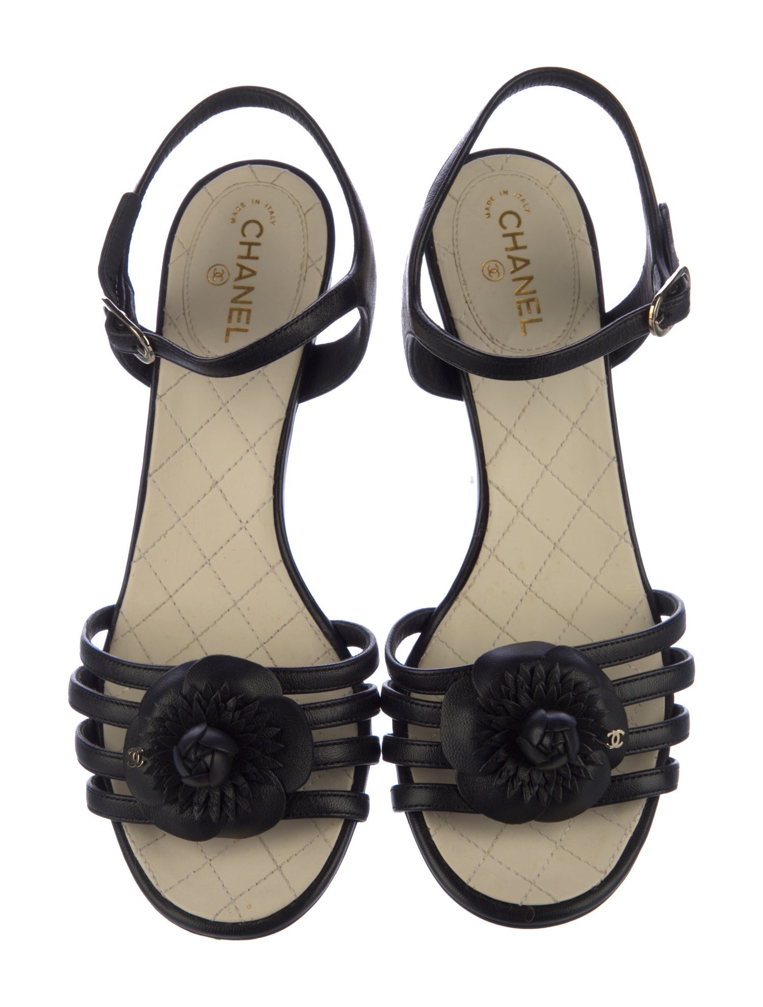 Chanel Interlocking CC Logo Lambskin Sandals