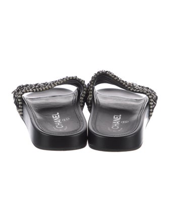 Chanel Interlocking CC Logo Tweed Slides