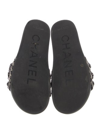 Chanel Interlocking CC Logo Tweed Slides