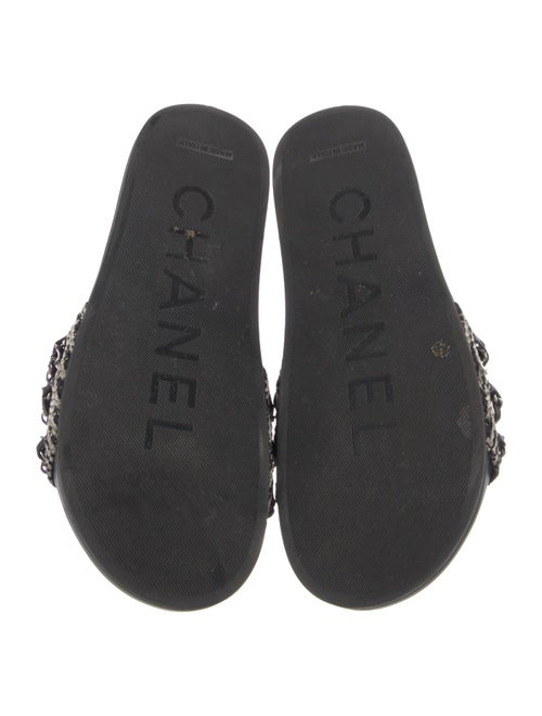 Chanel Interlocking CC Logo Tweed Slides