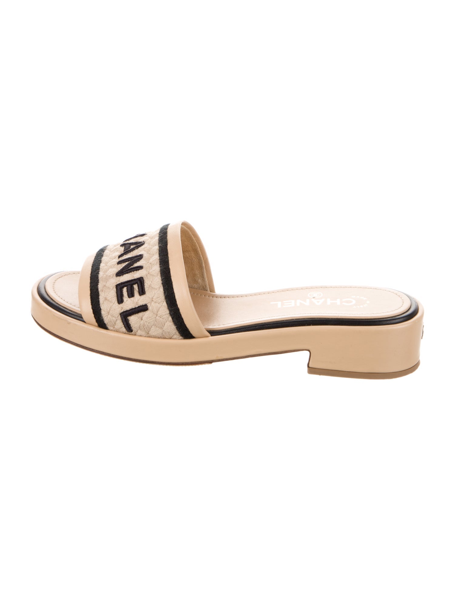 Chanel Interlocking CC Logo Leather Slides