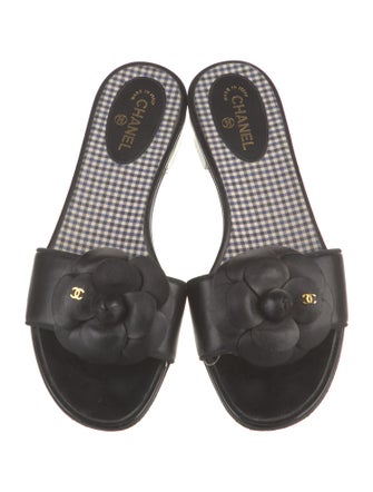 Chanel Interlocking CC Logo Leather Slides