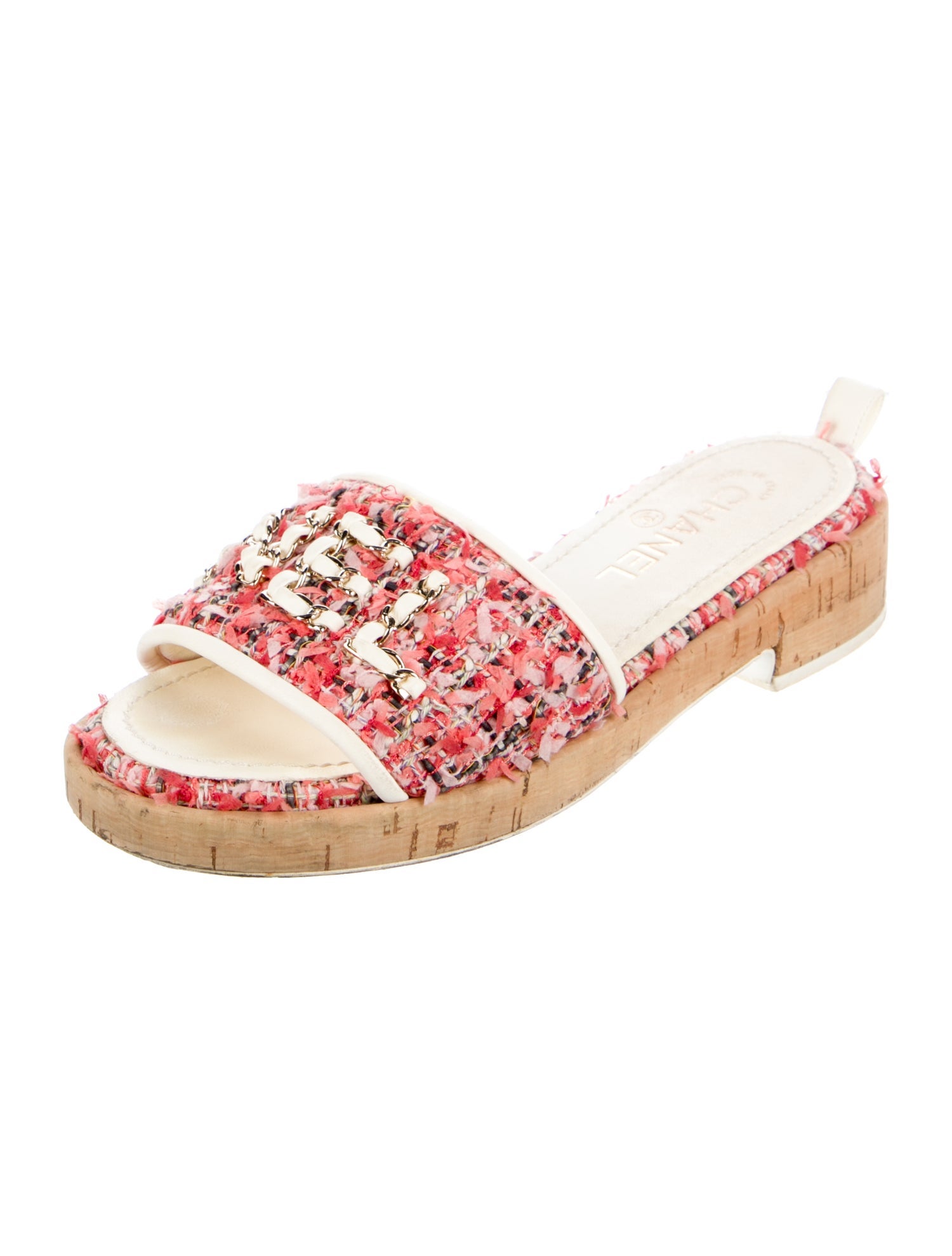 Chanel Interlocking CC Logo Tweed Slides