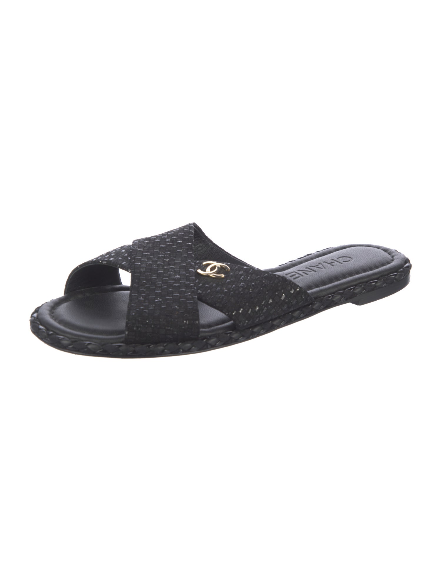 Chanel Interlocking CC Logo Leather Slides