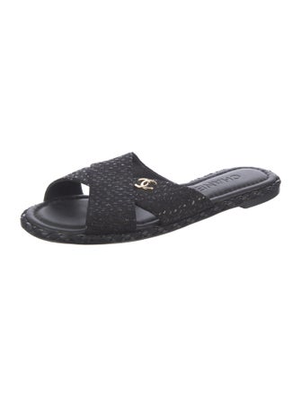 Chanel Interlocking CC Logo Leather Slides