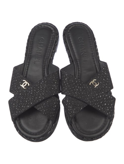 Chanel Interlocking CC Logo Leather Slides