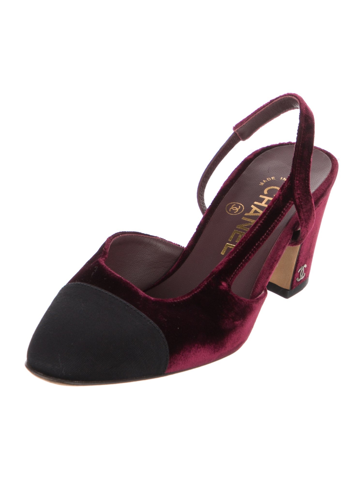 Chanel Interlocking CC Logo Velvet Slingback Pumps