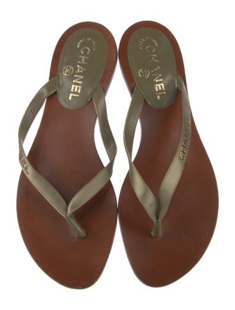 Chanel Satin Crystal Embellishments Flip Flops