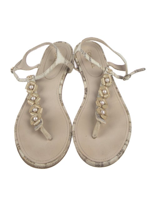 Chanel Interlocking CC Logo Suede T-Strap Sandals