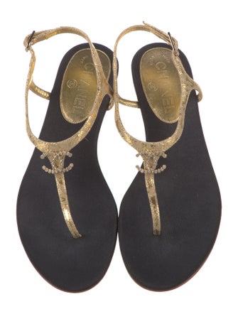 Chanel 2015 Interlocking CC Logo T-Strap Sandals