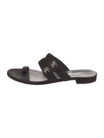 Chanel Interlocking CC Logo Suede Slides