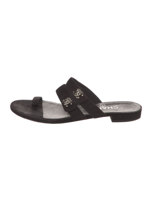 Chanel Interlocking CC Logo Suede Slides