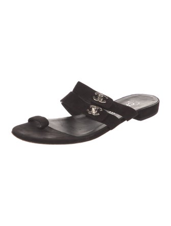 Chanel Interlocking CC Logo Suede Slides