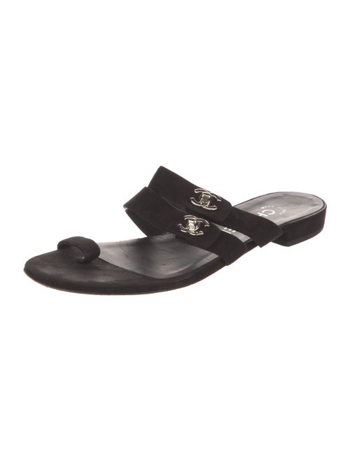 Chanel Interlocking CC Logo Suede Slides