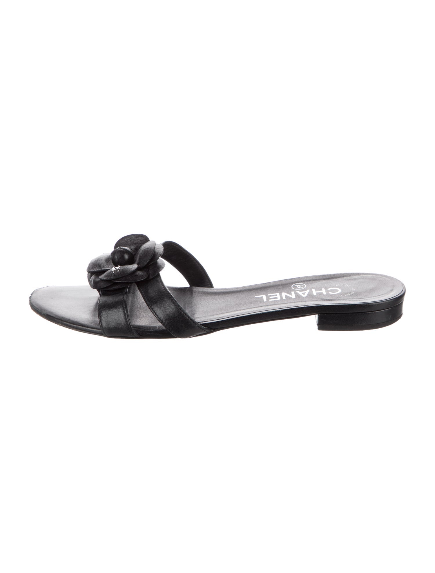 Chanel Interlocking CC Logo Leather Slides