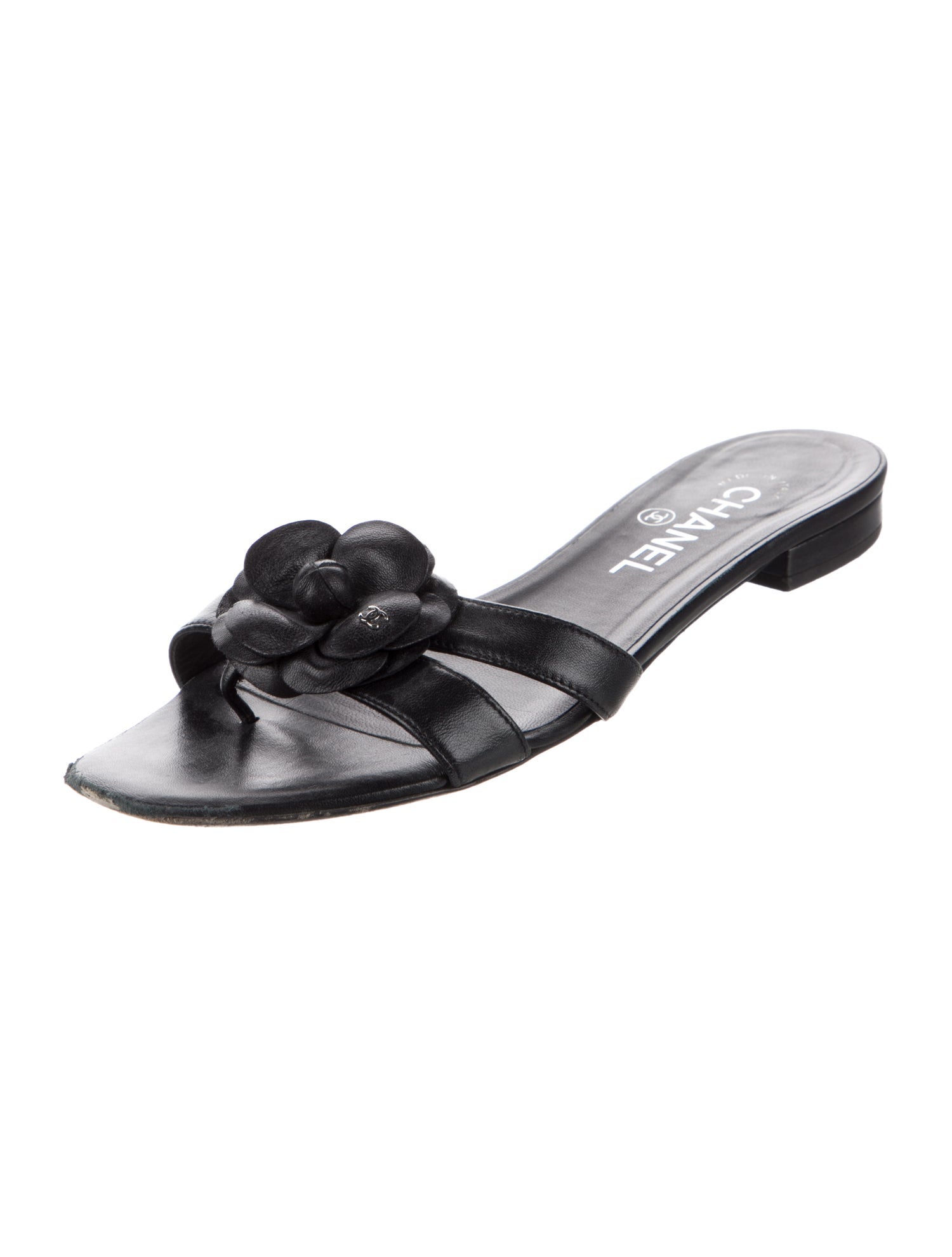 Chanel Interlocking CC Logo Leather Slides