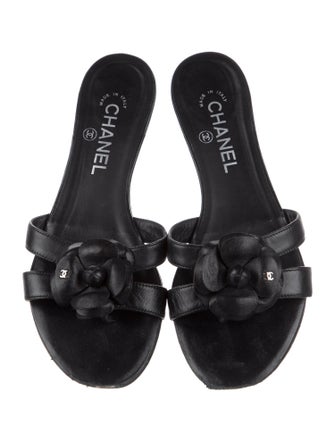 Chanel Interlocking CC Logo Leather Slides