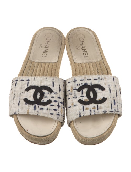Chanel Interlocking CC Logo Tweed Espadrilles