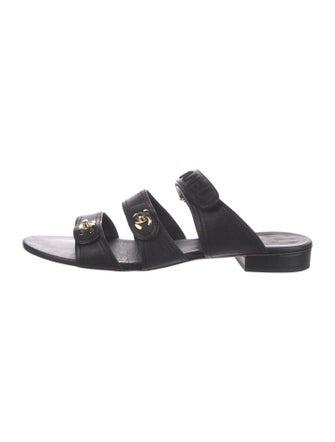 Chanel Interlocking CC Logo Leather Slides