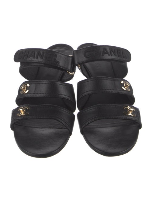 Chanel Interlocking CC Logo Leather Slides