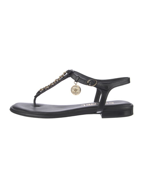 Chanel Interlocking CC Logo Lambskin T-Strap Sandals