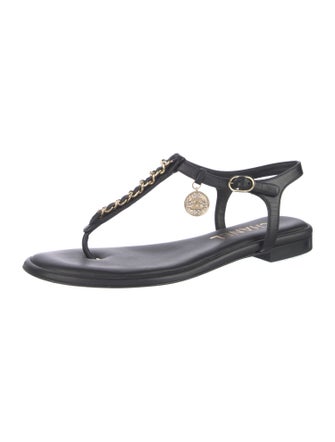 Chanel Interlocking CC Logo Lambskin T-Strap Sandals