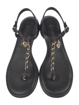 Chanel Interlocking CC Logo Lambskin T-Strap Sandals