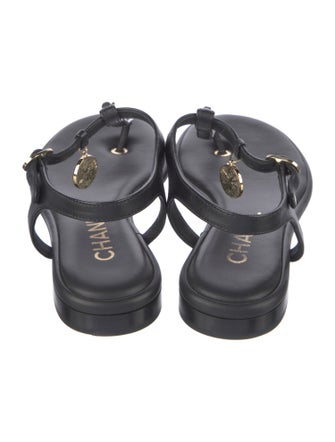 Chanel Interlocking CC Logo Lambskin T-Strap Sandals