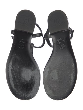 Chanel Interlocking CC Logo Lambskin T-Strap Sandals