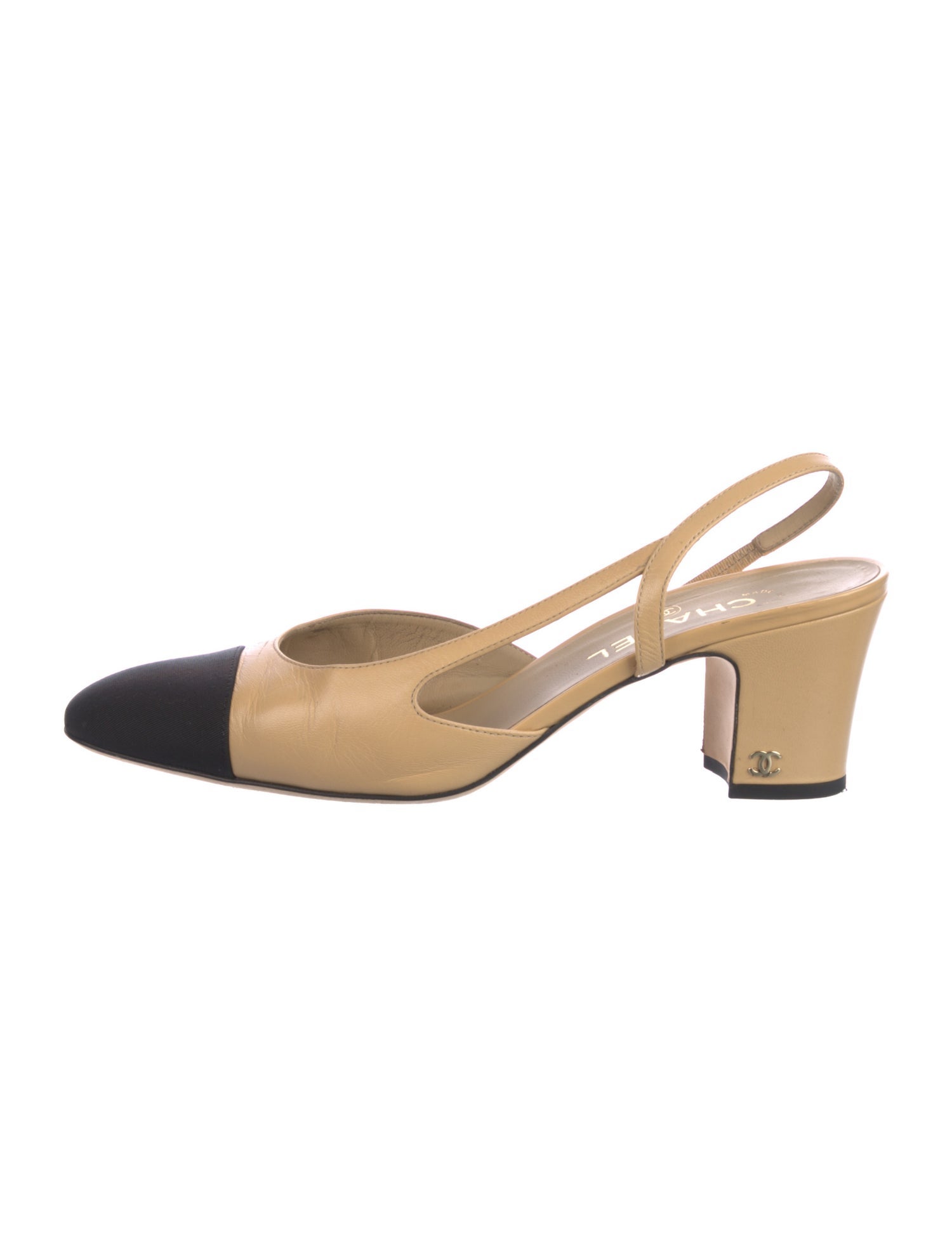 Chanel Interlocking CC Logo Goat Leather Slingback Pumps