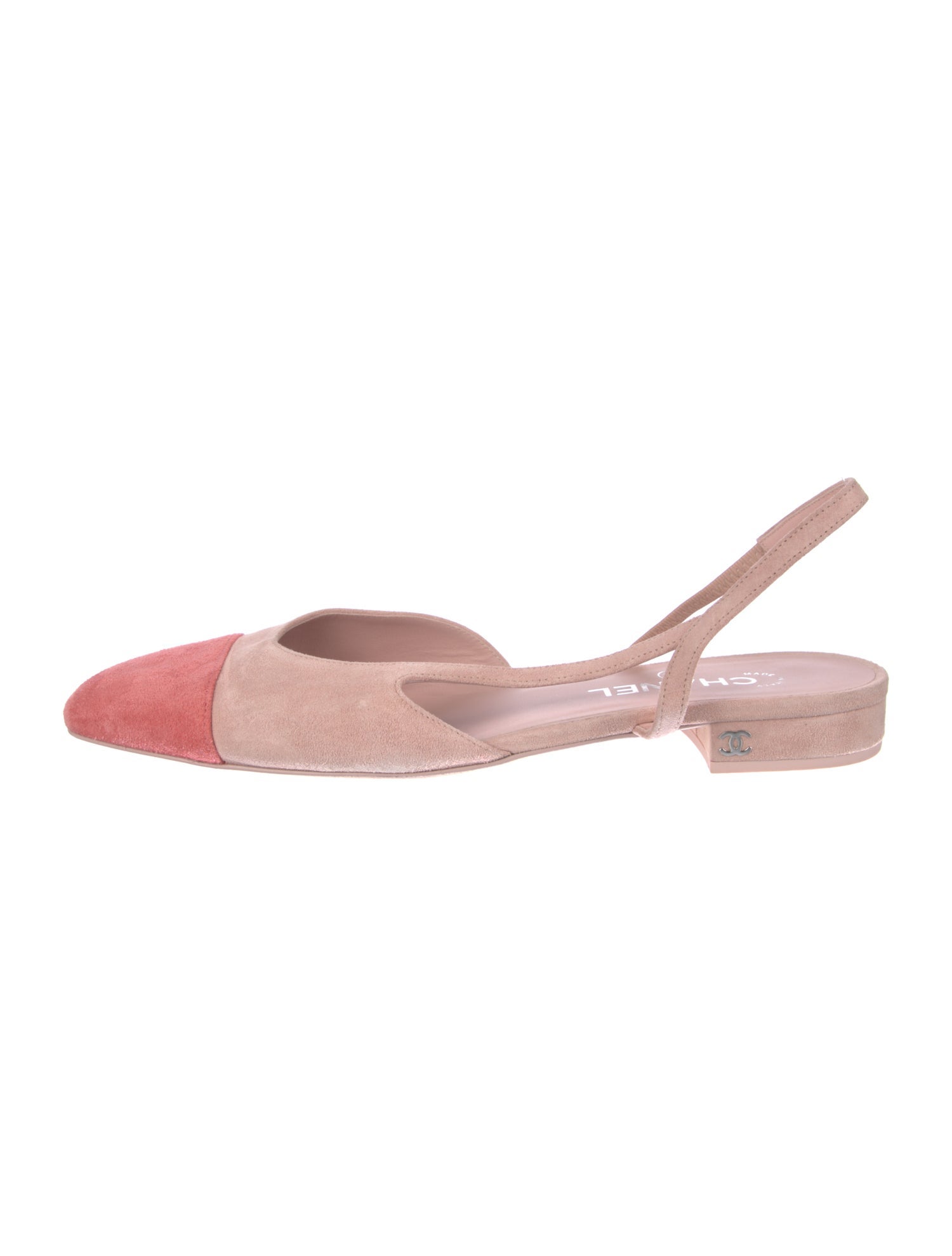 Chanel Interlocking CC Logo Suede Slingback Flats