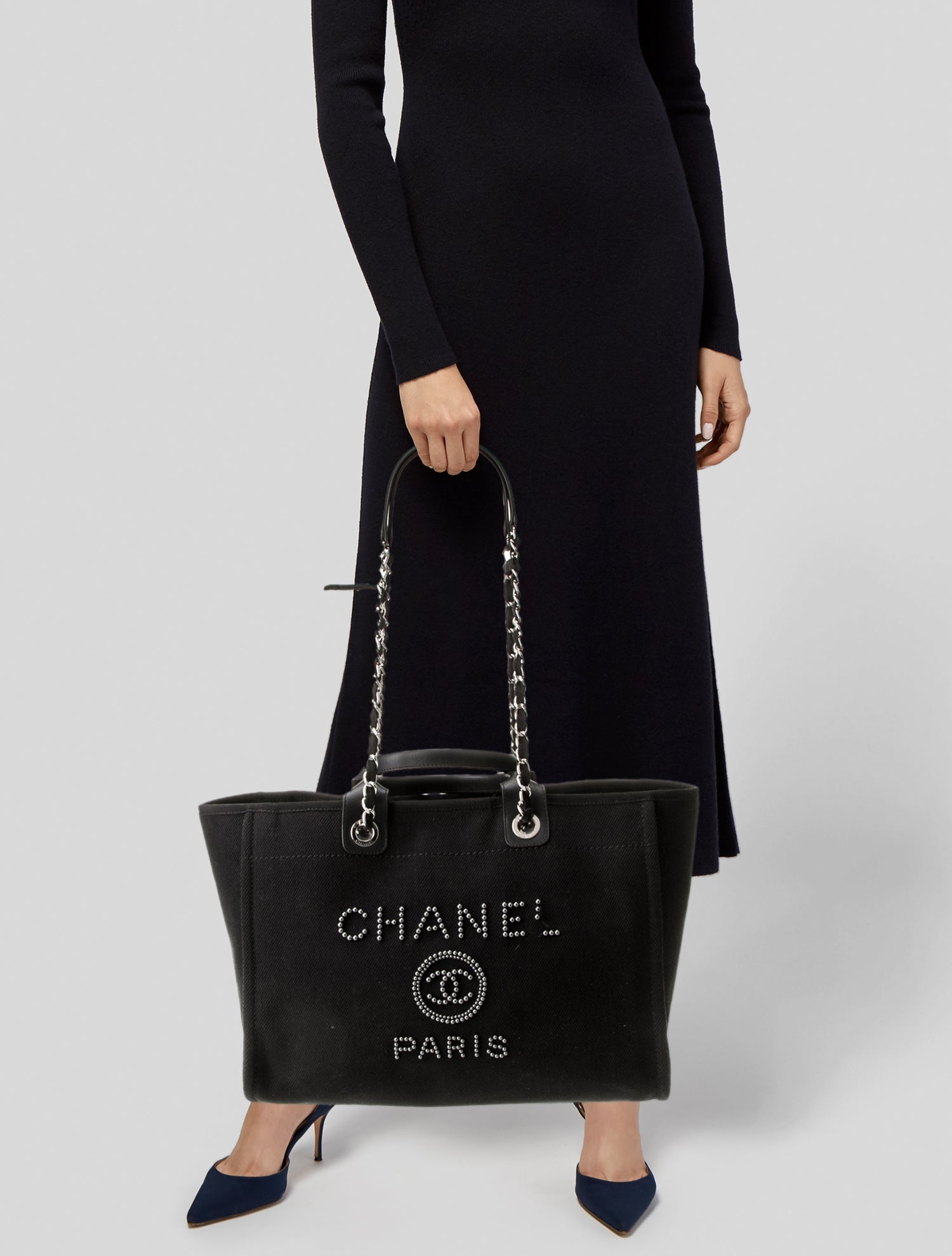 Chanel Medium Studded Deauville Shopping Bag