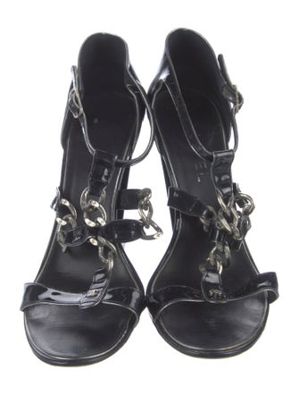 Chanel Interlocking CC Logo Patent Leather T-Strap Sandals
