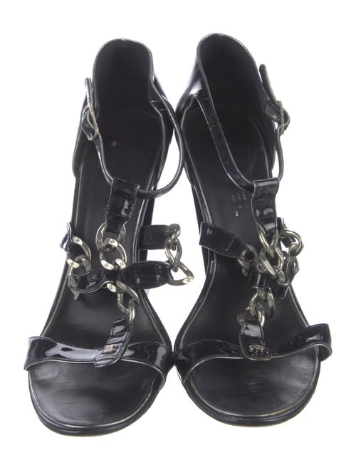 Chanel Interlocking CC Logo Patent Leather T-Strap Sandals