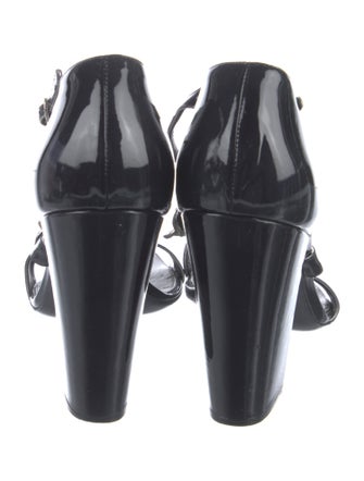 Chanel Interlocking CC Logo Patent Leather T-Strap Sandals