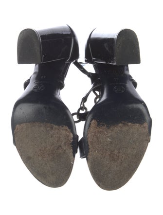 Chanel Interlocking CC Logo Patent Leather T-Strap Sandals