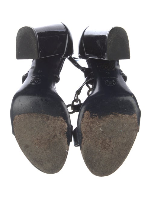 Chanel Interlocking CC Logo Patent Leather T-Strap Sandals