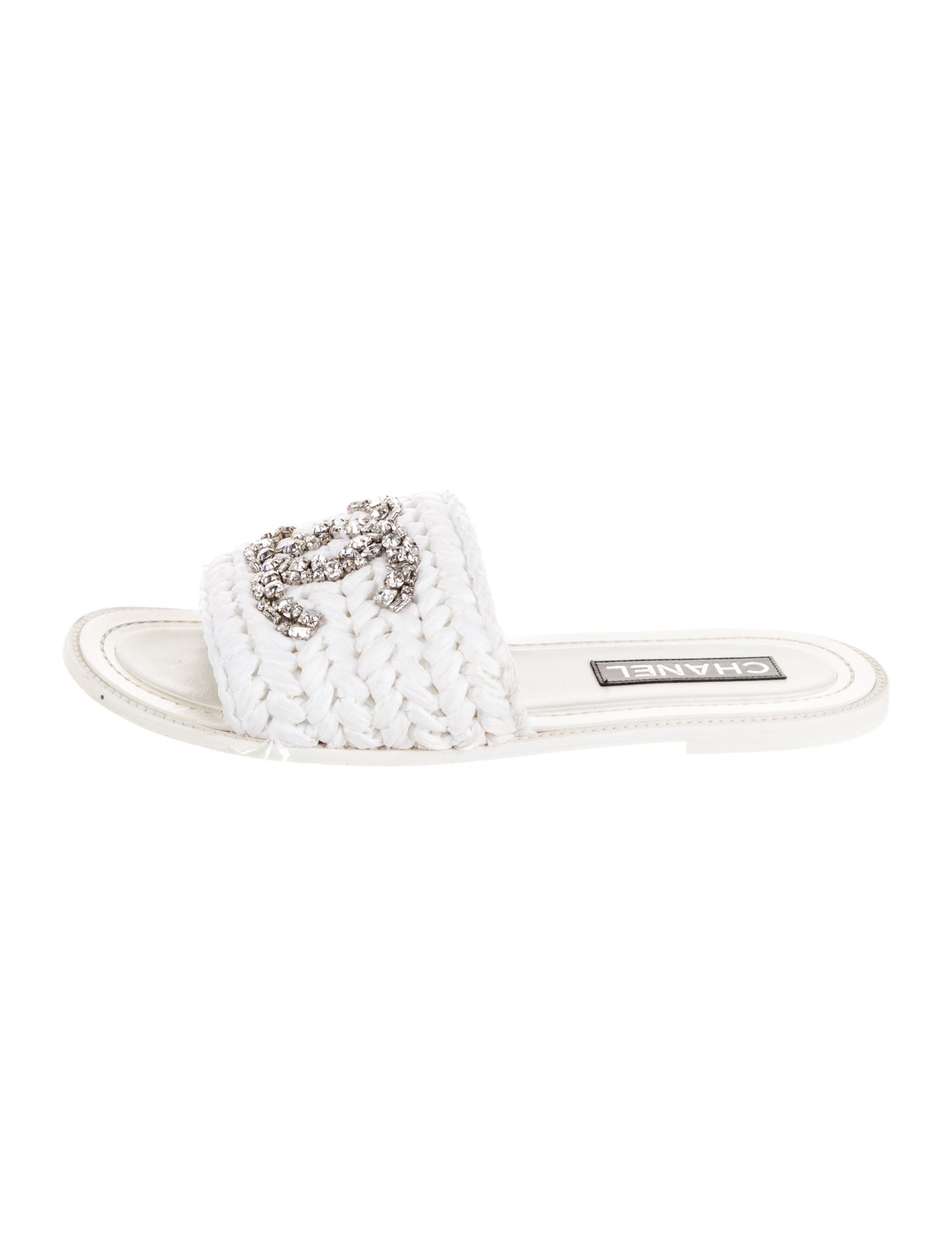 Chanel Interlocking CC Logo Raffia Slides