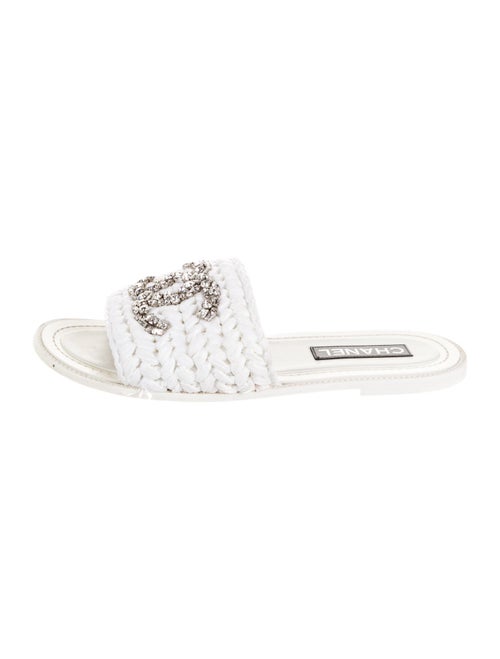 Chanel Interlocking CC Logo Raffia Slides