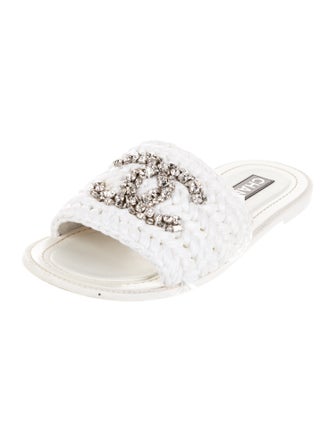 Chanel Interlocking CC Logo Raffia Slides