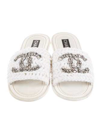 Chanel Interlocking CC Logo Raffia Slides