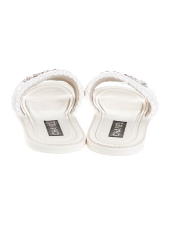 Chanel Interlocking CC Logo Raffia Slides