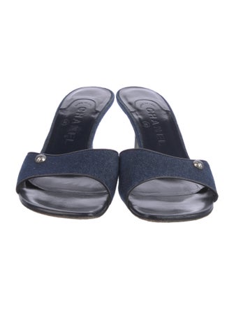 Chanel Interlocking CC Logo Denim Slides