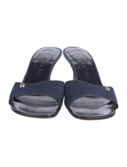 Chanel Interlocking CC Logo Denim Slides