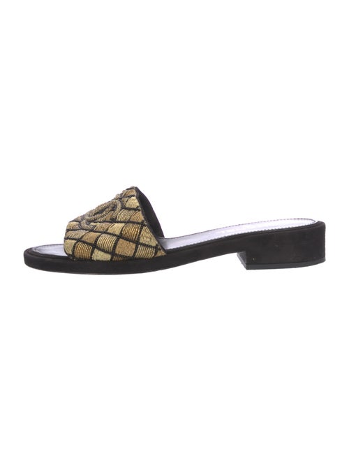 Chanel Interlocking CC Logo Suede Slides