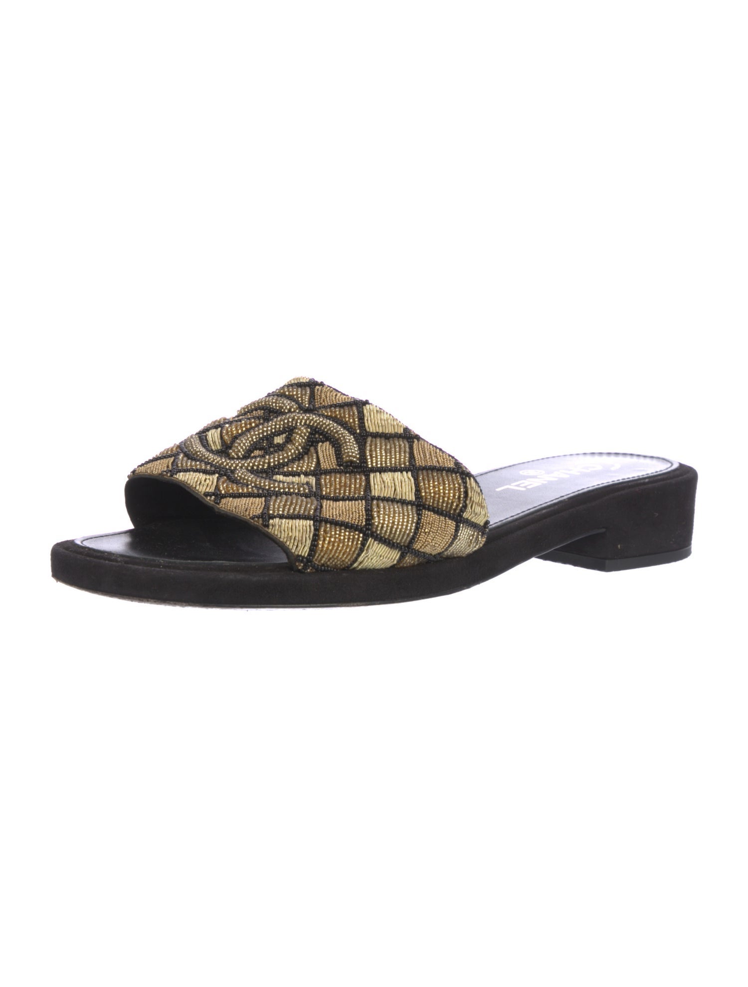 Chanel Interlocking CC Logo Suede Slides
