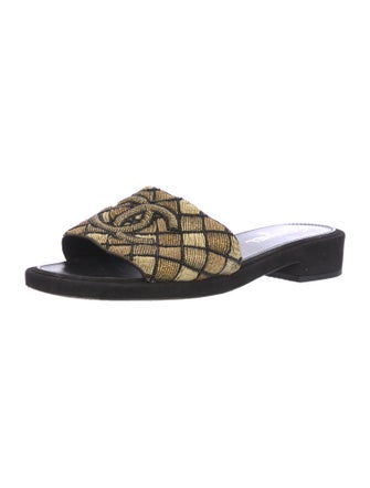Chanel Interlocking CC Logo Suede Slides