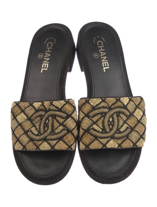Chanel Interlocking CC Logo Suede Slides