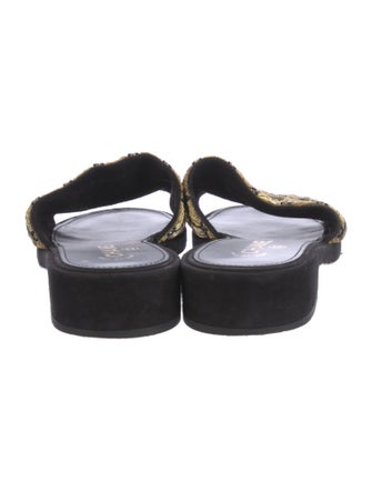 Chanel Interlocking CC Logo Suede Slides